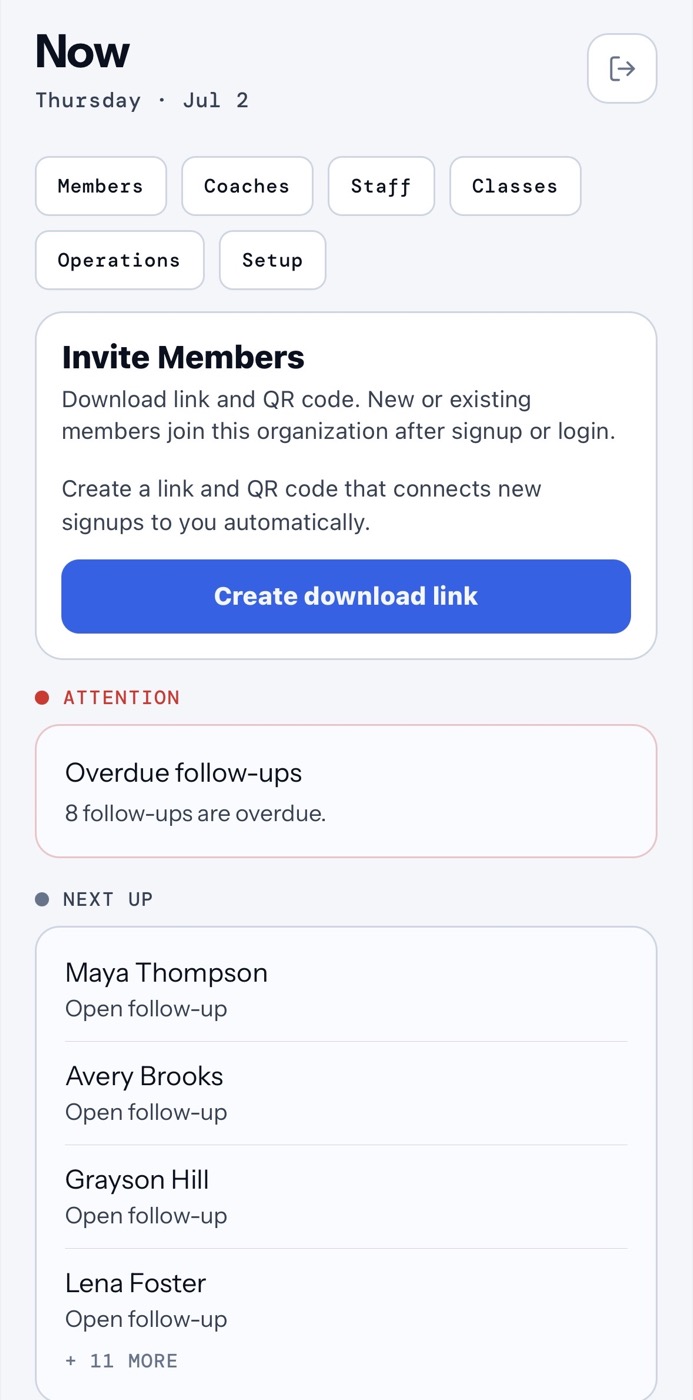 Vyra Gym OS member operations screen